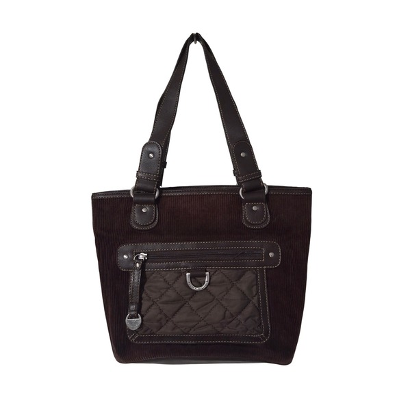 Tommy Hilfiger Brown Corduroy Tote Bag Purse Quilted Pocket - Picture 1 of 6